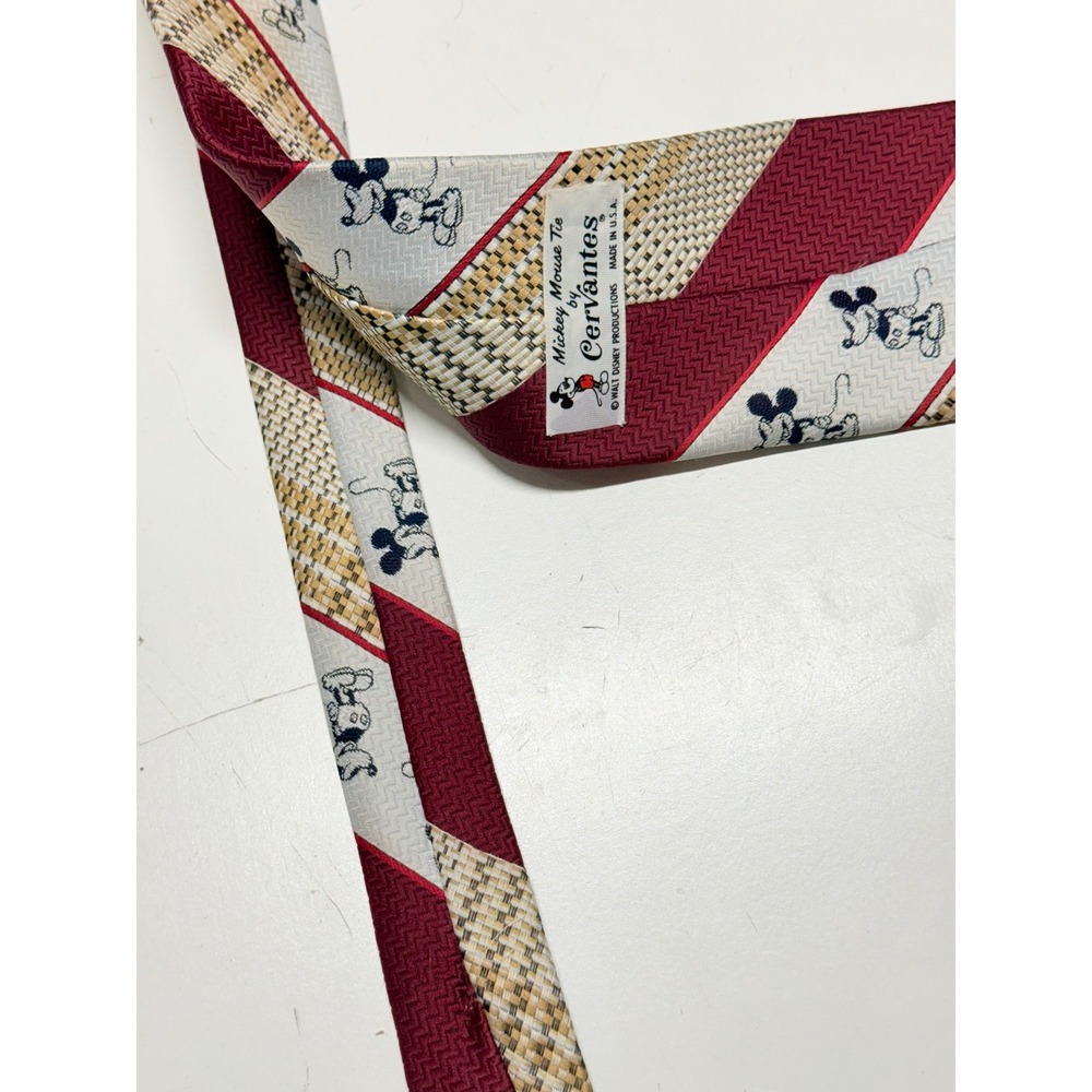 Vintage Mickey Mouse Tie by Cervantes Disney Burgundy Cream Striped Necktie‎ USA